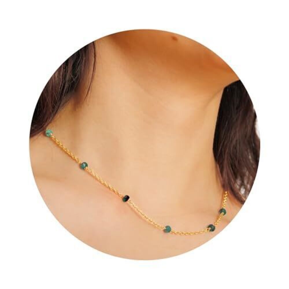 1280 Emerald Necklace , Premium Beaded Gold Necklaces - Tarnish Free 18K